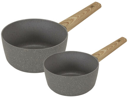Steelpannen/sauspannen Sunrise - 2x - Alle warmtebronnen - Grijs - 18 cm en 20 cm - aluminium