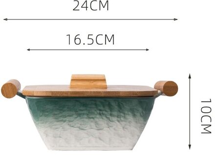 Steen Patroon Keramische Kom Dubbele Houten Handvat Ramen Noodle Salade Soepkom Servies Set groen / nee hoes