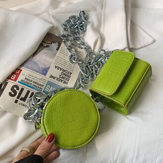 Steen Patroon Kleine Pu Leer Ronde + Flap Crossbody Tas Zomer Luxe Keten Schouder Handtassen En Portemonnees groen thick chain