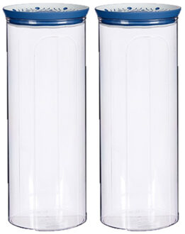 Stefanplast 2x stuks kunststof voorraadpot/bewaarpot transparant met deksel L12 x B12 x H28 cm - 2200 ML