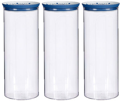 Stefanplast 3x stuks kunststof voorraadpot/bewaarpot transparant met deksel L12 x B12 x H28 cm - 2200 ML
