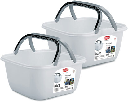 Stefanplast Wasmand/draagmand/teil met hengsel - 2x - kunststof - 14 Liter - wit - 35 x 35 x 18 cm