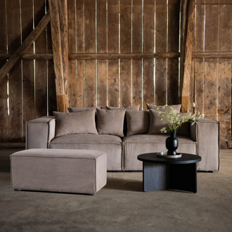 Steffen ribstof poef bruin - 92 x 41 cm