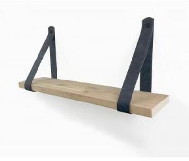 Steigerhout wandplank gebruikt 100 x 20 cm inclusief leren riemen antraciet