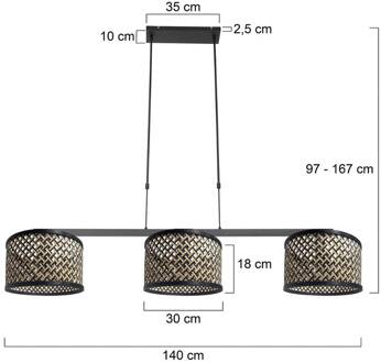 Steinhauer Hanglamp Stang, vlechtwerk naturel/zwart, 3-lamps zwart, Natur