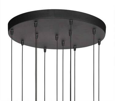 Steinhauer LED hanglamp Bollique, 12-lamps. rond, zwart, glas zwart, rookgrijs