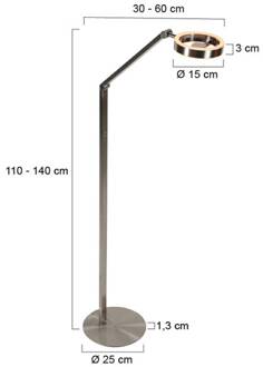Steinhauer LED vloerlamp Ringlux staalkleurig, metaal, 2.700 K, dimbaar