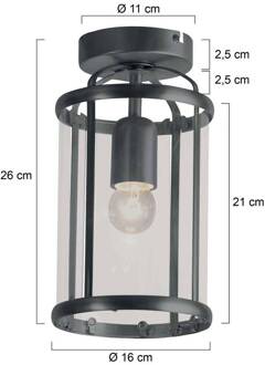 Steinhauer Pimpernel plafondlamp, zwart, metaal, glas zwart, transparant