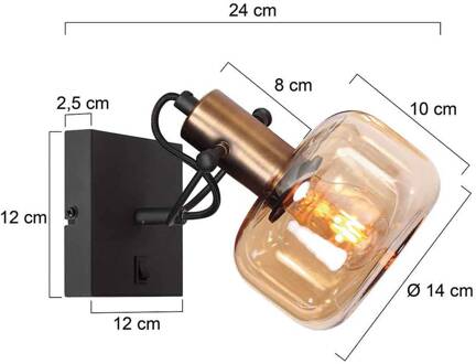 Steinhauer Wandlamp Glaslic, amber, 1-lamp, glas, metaal amber, brons