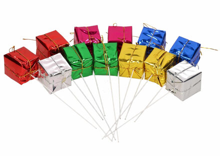Stekers/prikkers met gekleurde cadeautjes - 12x stuks -3,5 cm