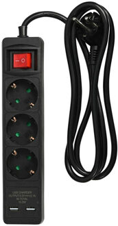 Stekkerdoos 3-voudig - 2x usb - schakelaar - geaard - 150 cm