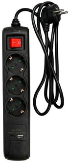 Stekkerdoos 3-voudig - 2x usb - schakelaar - geaard - 150 cm