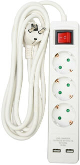 Stekkerdoos 3-voudig - 2x usb - schakelaar - geaard - 300 cm