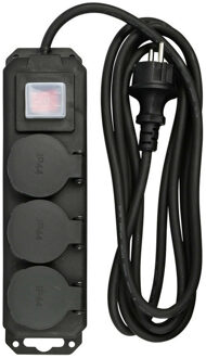 Stekkerdoos 3-voudig - schakelaar - waterdicht - geaard - 3m