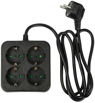 Stekkerdoos 4-voudig - geaard - zwart - 150 cm