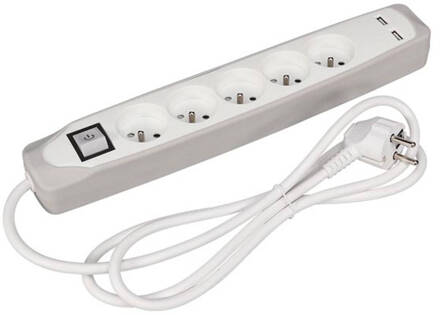 stekkerdoos 5-voudig incl. 2 USB-poorten Penaarde 3500W Wit