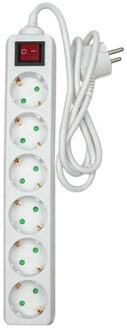 Stekkerdoos 6-voudig - schakelaar - geaard - wit - 100 cm