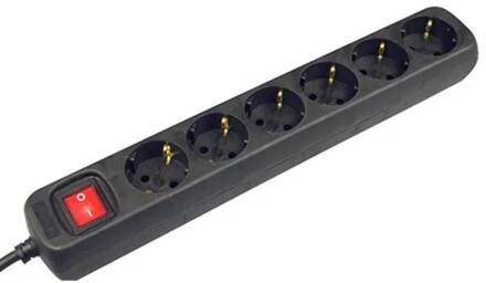 Stekkerdoos 6-voudig1,4m met schakelaar zwart