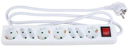 Stekkerdoos 8-voudig met schakelaar - wit - kunststof - 1,5 meter - verlengsnoer