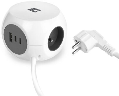 Stekkerdoos kubus met 3 stopcontacten, 30W Power Delivery USB-C/A poorten, kabellengte 1,5m Stekkerdoos