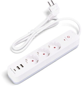 Stekkerdoos met USB - Verlengsnoer met USB - Aigi - 3 Stopcontacten - 2 USB-A - 1 USB-C - 1.5 Meter - Randaarde - Wit | Nederland