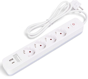 Stekkerdoos met USB - Verlengsnoer met USB - Aigi - 4 Stopcontacten - 1 USB-A - 1 USB-C - 1.5 Meter - Randaarde - Wit | Nederland