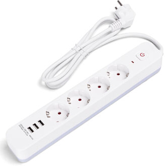Stekkerdoos met USB - Verlengsnoer met USB - Aigi - 4 Stopcontacten - 3 USB-A - 1.5 Meter - Randaarde - Wit | Nederland