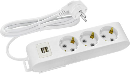 Stekkerdoos met USB - Verlengsnoer met USB - Decon - 3 Stopcontacten - 1.5 Meter - Randaarde - Wit Nederland