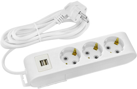 Stekkerdoos met USB - Verlengsnoer met USB - Decon - 3 Stopcontacten - 3 Meter - Randaarde - Wit Nederland