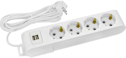 Stekkerdoos met USB - Verlengsnoer met USB - Decon - 4 Stopcontacten - 5 Meter - Randaarde - Wit Nederland