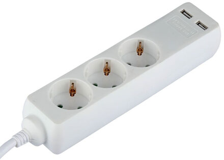 Stekkerdoos met USB - Verlengsnoer met USB - Viron Serino - 3680W - 3 Stopcontacten - 1.5 Meter - Wit Nederland
