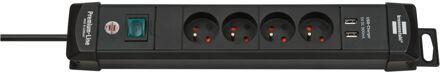 Stekkerdoos Premium-line 4-voudig Met Usb (type A) Zwart 1,8 Meter