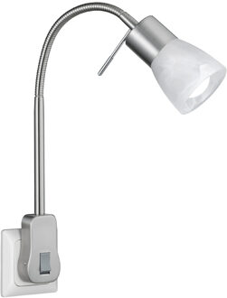 Stekkerlamp met Schakelaar - Trion Levino - E14 Fitting - 6W - Warm Wit 3000K - Mat Nikkel - Aluminium Zilverkleurig