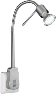 Stekkerlamp met Schakelaar - Trion Loany - GU10 Fitting - 5W - Warm Wit 3000K - Dimbaar - Mat Nikkel - Aluminium Zilverkleurig