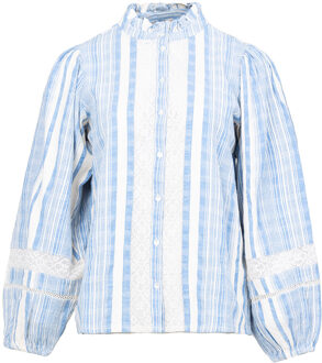 Stella Forest Linnenmix blouse met pofmouwen Fiorella  blauw - 36,38,40,42,
