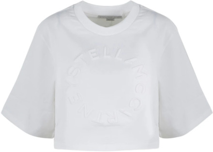 Stella McCartney Flock Embossed Logo Crop T-shirt Stella McCartney , White , Dames