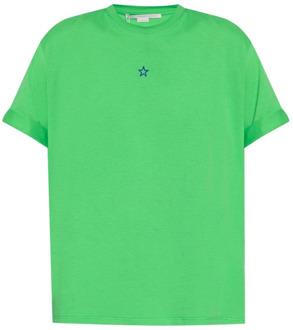 Stella McCartney Groene biologisch katoenen T-shirt met sterrenborduursel Stella McCartney , Green , Dames - XS