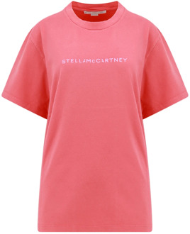 Stella McCartney Roze Geribbelde T-shirt met Logo Print Stella McCartney , Pink , Dames - M,S,Xs