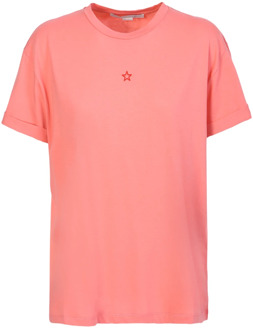 Stella McCartney Roze Sterren Geborduurd Katoenen T-shirt Stella McCartney , Pink , Dames - M,Xs,2Xs