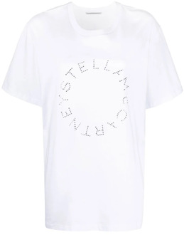 Stella McCartney Witte Katoenen Oversized T-shirt met Strass Logo Stella McCartney , White , Dames - L,M,S