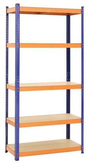 Stellingkast Blauw/oranje 5 Planken - Opbergrek 180x90x40 Cm