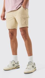 Stenen Skinny Fit Cargo Shorts Met Tailleband, Stone