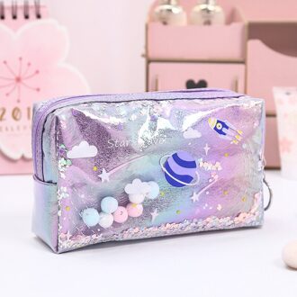 Ster Etui Glitter Grote Capaciteit Pencilcase School Pen Makeup Case Levert Potlood Schooltas Box Potlood Pouch Briefpapier paars