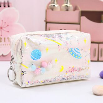 Ster Etui Glitter Grote Capaciteit Pencilcase School Pen Makeup Case Levert Potlood Schooltas Box Potlood Pouch Briefpapier wit