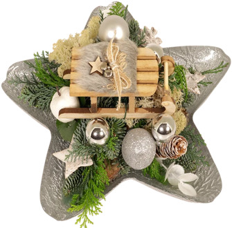 Ster kerststuk in zilveren glazen ster