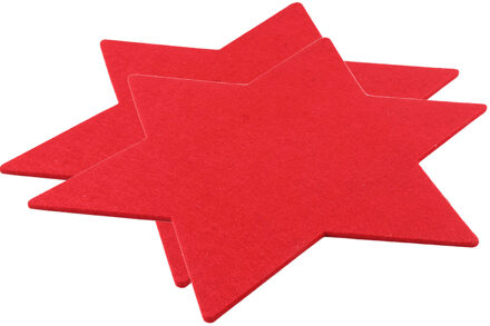 Ster placemat - Set van 2x stuks - rood - kunststof - 25 cm - kerstdecoratie - tafeldecoratie - kers