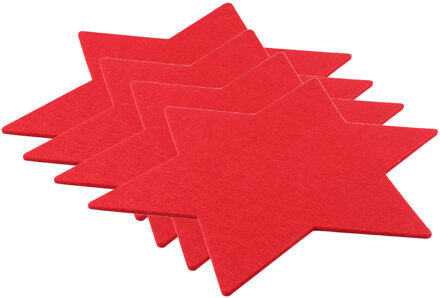 Ster placemat - Set van 4x stuks - rood - kunststof - 25 cm - kerstdecoratie - tafeldecoratie - kers