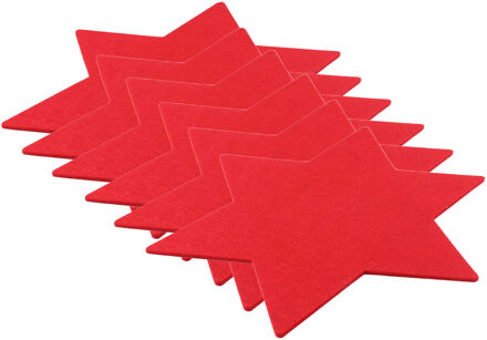 Ster placemat - Set van 8x stuks - rood - kunststof - 25 cm - kerstdecoratie - tafeldecoratie - kers