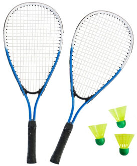Sterke badminton set blauw/wit met 3 shuttles en opbergtas - Badmintonsets