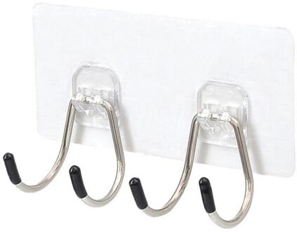 Sterke Zelfklevende Haak Muur Deur Sticky Hanger Rvs Dubbele Haak Keuken Badkamer Haken Home Producten dubbele hook